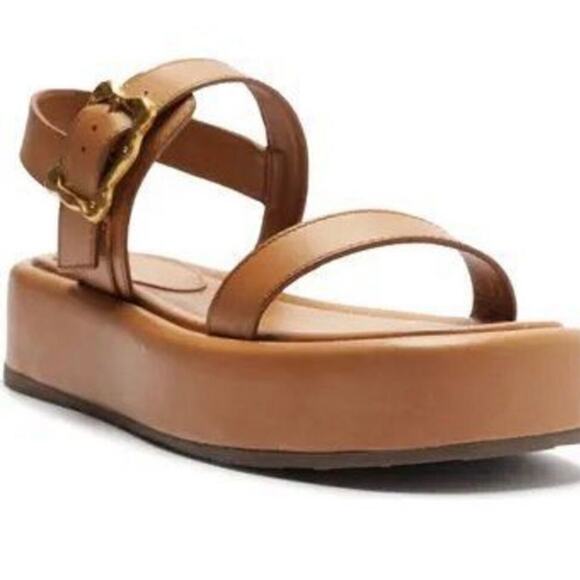 SCHUTZ Shoes - Schutz Wavy Ankle Strap Platform Sandals Leather Brown Size: 9.5